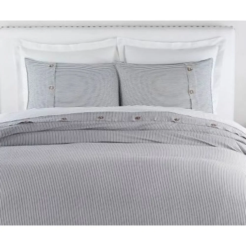 POTTERY BARN Wheaton Striped Cotton Linen Shams Set of 2 Chambray King Gray Whit